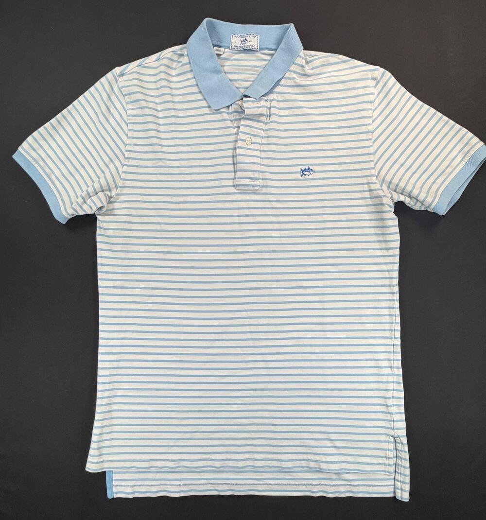 Southern Tide Blue Stripe Short Sleeve Polo Shirt (Men's L / Large)